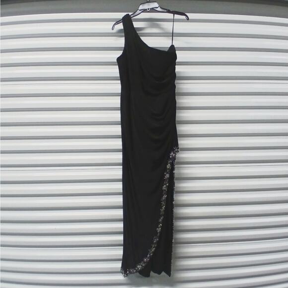 Mac Duggal Formal Evening Gown Women's Size 14W Black Beaded Maxi Dress Wedding - Picture 4 of 12